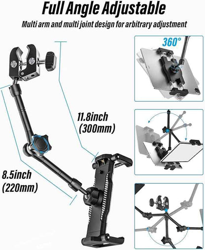 woleyi Car Rearview Mirror Tablet Holder Clip - [Metal Arm] Rear View Mirror Tablet Mount for Car Accessories with 360 Rotatable and Retractable for iPad Pro 13 Air Mini, Galaxy, Fire, 6-15.6" Devices