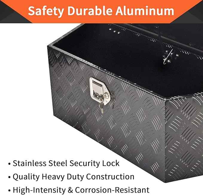 39 Inch Aluminum Trailer Tongue Tool Box 5 Bar Tread Wide Utility ToolBox for Pick Up Truck RV Storage Organizer Tool Box with Lock and Keys - 39"X16.5"X12" Black