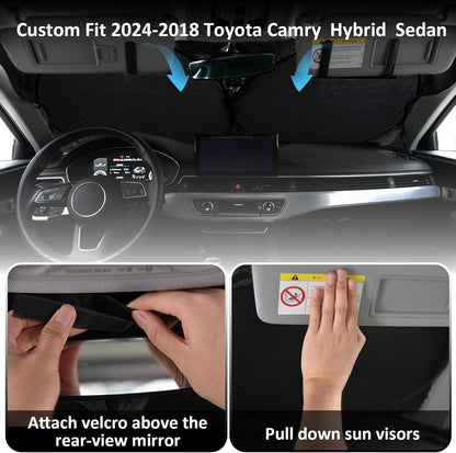 INSAUTO Windshield Sun Shades Custom Fit for Toyota Camry 2007-2017- Sunshade for Front Window Cover - Double Layer Heat Shield Sun Visor Cool Car Accessory