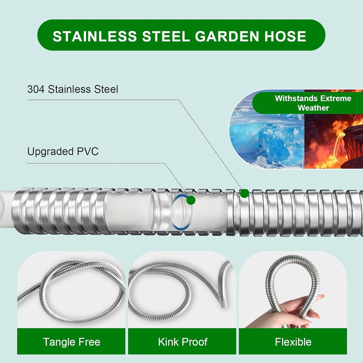 Metal Short Garden Hose 10 Ft 12 Ft, Flexible Stainless Steel Garden Hose 10 Feet 15 Feet Heavy Duty Water Hose Flexible Metal Water Hose (10 Feet)
