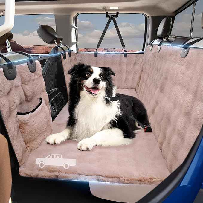 Plush Truck Back Seat Extender for Dogs Hard Bottom Furry Fuzzy Car Seat Cover for Dogs Backseat Soft Dog Hammock for Crew Cab Truck