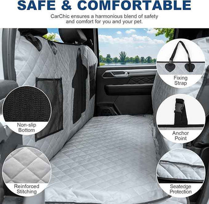Dog Car Seat Cover for Back Seat - Waterproof Pet Hammock with Embedded Insert Door Protectors (XLarge for Crew Cab Truck with Fold‑Up Seat)