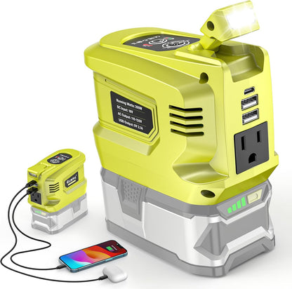 200W Portable Power Inverter Compatible with Ryobi 18V,Ecarke Outdoor Generato Battery Converter with 2 USB&LED&AC Battery Powered Outlet,Convert DC 18V/20V to AC 110V-120V Portable Power Station