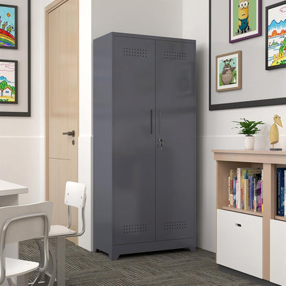GREATMEET 72.8" H Metal Storage Cabinets with Doors and Shelves, Grey Broom Closet Storage Cabinet, Broom and Mop Utility Cabinet for Home,Kitchen,Garage