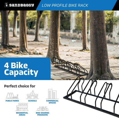 Sandbaggy Commercial Low Profile Bike Rack - Outdoor, Surface Mount, Steel - 4 Bike (4 Capacity (Low-Profile), 2)