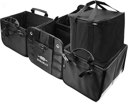 Trunk Organizer 5-Section Modular XL Car Storage System – Extra Large Cargo Organizer for Car Trunk, Foldable Multi-Compartment Auto Organizer, Heavy Duty Oxford 1680D – Black