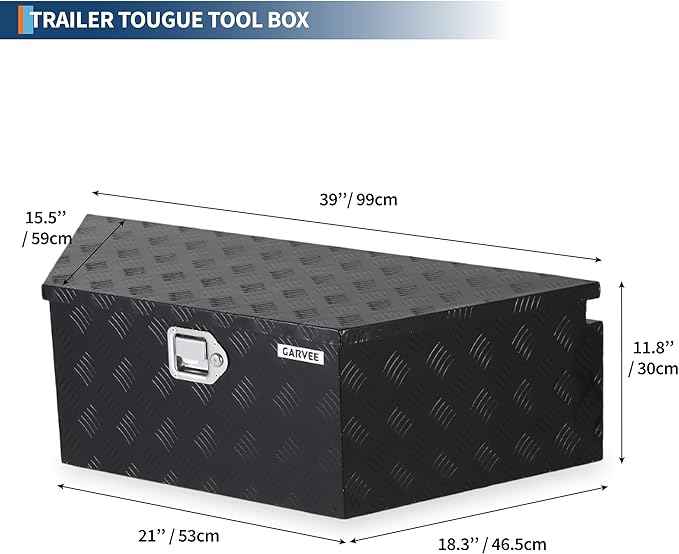 Garvee Heavy Duty Trailer Tongue Box with Lock & Keys, 39" x 16" x 12" Steel Tool Chest Storage Organizer for Utility Trailer, Pickup Truck Bed, RV, SUV and Off-Road Vehicle, Black