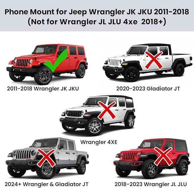 Upgraded Metal Phone Mount Compatible with Jeep Wrangler JK JKU 2018 2017 2016 2015 2014 2013 2012 2011 Accessories, Dash Phone Holder with Duck Mounts System Kit