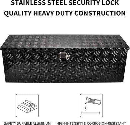 48 Inch Black Aluminum Tool Box 5 Bar Tread ToolBox for Truck Bed Car Outdoor Trailer Pickup Underbody RV ATV Storage Underbed Tools Organizer with Lock and Keys (48"X15"X15")