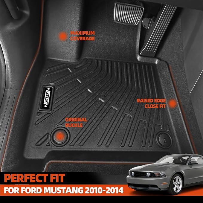 Custom Fit Floor Mats for 2010-2014 Ford Mustang, All Weather TPE Floor Liners with Trunk Mat, Odorless Full Set Interior Accessories