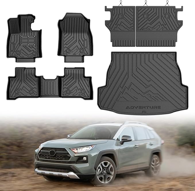 Mixsuper Floor Mat & Cargo Liner for Toyota RAV4 Hybrid 2026 (Not for Limited with Subwoofer),All Weather TPE Rubber Floor Liners Protection for RAV4 Accessories,Full Set Anti-Slip Car Mats,Black