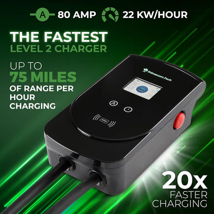PRIMECOM 80 Amp 22KW 220Volt Level-2 18ft to 50ft Cord Lengths 20X Fast Smart Electric Vehicle EV Charging Station Ford Transit F-150 Lightning Lucid Air Polestar TeslaXS Taycan (25 Feet)