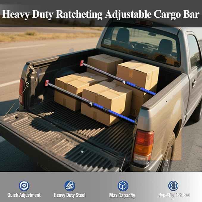 3-H Truck Cargo Bar, 43"-77" Adjustable Support Pole All Metal,Cabinet Jack,Truck Bed Divider with Self-Locking Spring Ratchet - Load Lock Bar for Vans, SUVs & Trucks,Blue,2pc