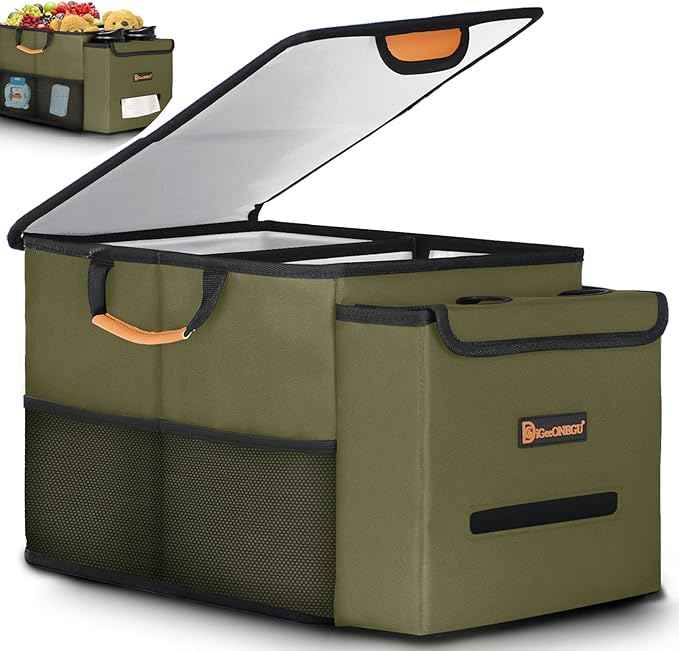 Car Seat Organizer-Car Organizers and Storage with Cooler Compartment, Car Organizer Front Back Seat for Kids, Car Storage Organizer with Lid Cup Holder Tissue Holder for Road Trips (Olive Green)