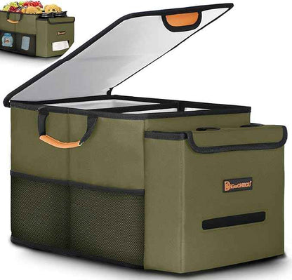 Car Seat Organizer-Car Organizers and Storage with Cooler Compartment, Car Organizer Front Back Seat for Kids, Car Storage Organizer with Lid Cup Holder Tissue Holder for Road Trips (Olive Green)