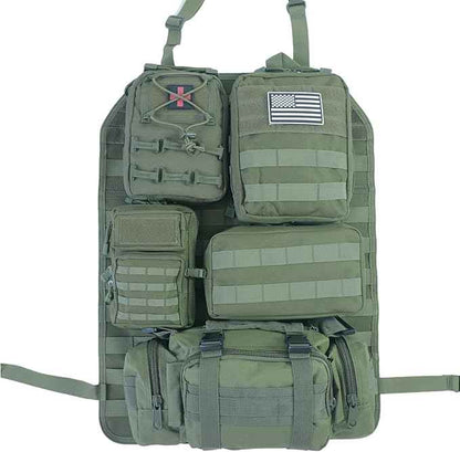 Universal Tactical Car Seat Back Organizer Bag Tactical Molle Vehicle Organizers Panel Vehicle Protector Organizers with 5 Detachable Pouches for Car Truck Ford Jeep (Model A-Army green)