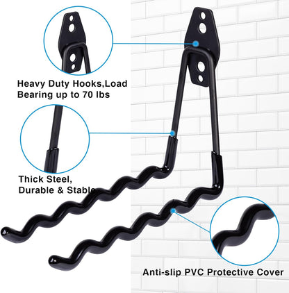 2 Packs Garage Wall Hooks Heavy Duty Hanger,Wall-Mounted Metal Badminton Racket Holder, Tennis Racket Holder Organizer, Hooks for Cables, Ropes and Hoses,Extension Cord Holder (Black)
