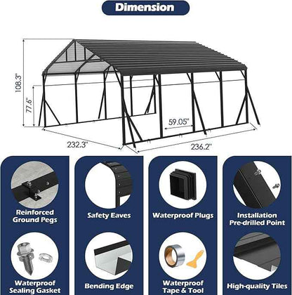 Xilingol Metal Carport, Heavy Duty Carport Canopy with Galvanized Steel Frame and Roof, Outdoor Storage Shed, Car Tent Garage Shelter for Pickup, Truck, Boat and Tractor (20x20 FT Black)
