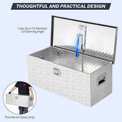 30 Inch Heavy Duty Aluminum Diamond Plate Tool Box Pick Up Truck Bed RV Trailer Toolbox Waterproof Square Storage Organizer with Side Handle, Lock and Keys -30"x 15"x 14", Silver