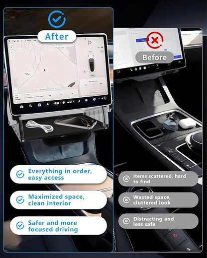Under Screen Storage Box for Tesla Model Y Juniper 2025 2026, Center Console Organizer Tray Accessories for Model 3 Highland 2024+, Hidden Design (Not for Model Y 2020-2024/Model 3 2017-2023)