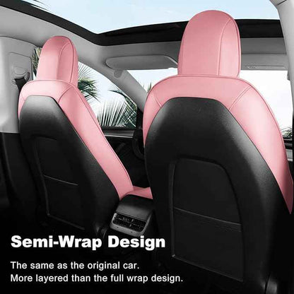 Tesla Model 3 Car Seat Covers Nappa Leather Car Interior Seat Airbag Compatible Cushion Cover Full Set Custom Fit 2023 2022 2021 2020 2019 2018, Nappa Pink