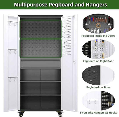 Aobabo Garage Storage Cabinet with Wheels, Metal Storage Cabinet with 1 Drawer for Home,Garage,Assembly Required,Black&Grey