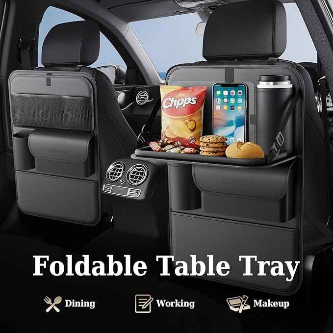 Coverado Car Backseat Organizer(2 Packs) with Tablet Tray, Nappa Leather Organizer for Car Seat Back, Waterproof Car Seat Organizer with Touch Screen, Seat Protector Kick Mats for Kids