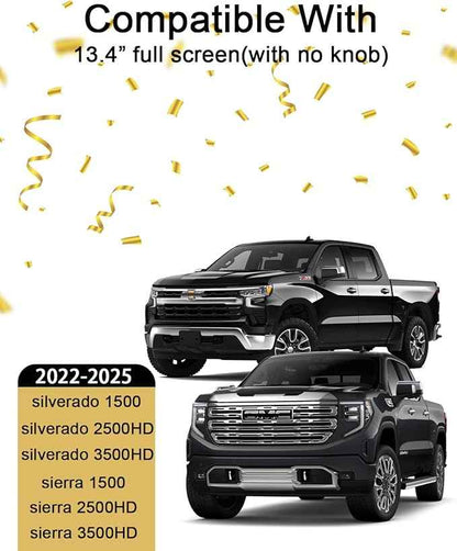 2 Pack Tempered Glass Screen Protector for Chevrolet Silverado 1500 & GMC Sierra 1500 2022-2026,13.4"+12.3" Film For Chevy 2500HD 3500HD 2026 2025 2024 2023 2022 Accessories - No Knob Screen
