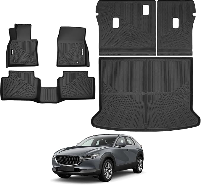 Custom Fit Floor Mats for Mazda CX-30 2020-2025 2026, All Weather TPE Floor Liners with Trunk Mat & Backrest Protectors, Odorless Full Set Interior Accessories