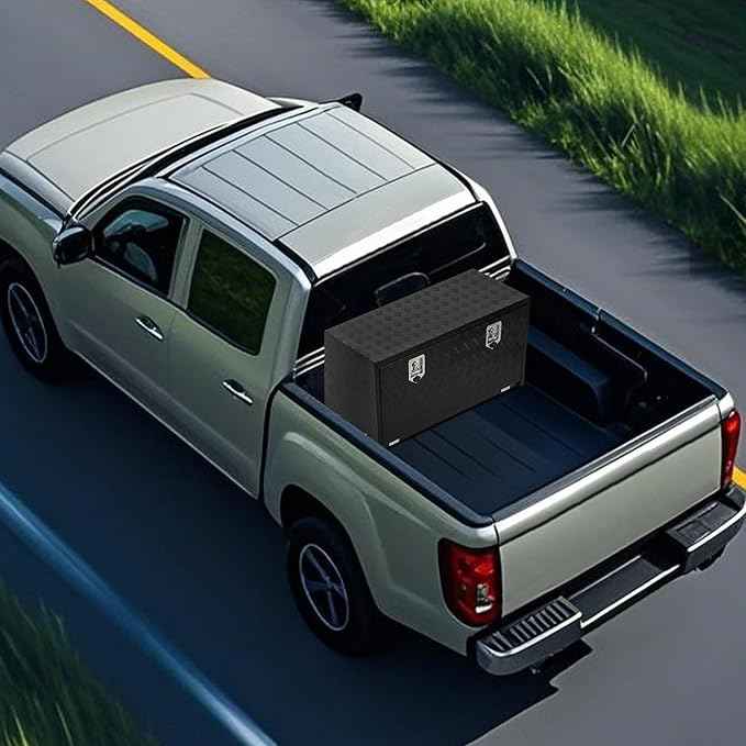 Heavy Duty Aluminum Truck Bed Tool Box,Diamond Plate Waterproof Underbody Toolbox with Sliding Shelf, Lock & Keys, Side Handle, Storage Organizer Chest for Pickup Truck, RV Trailer, Cargo Vehicles