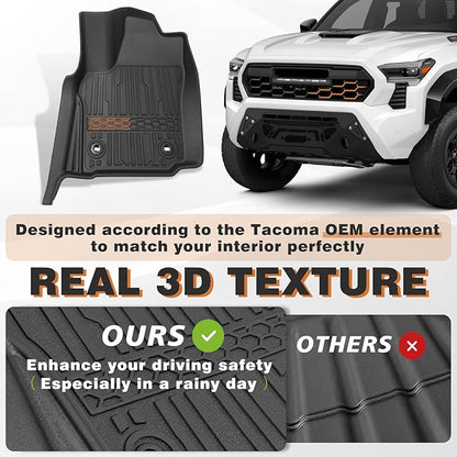 TripleAliners for Tacoma 2024 2025 | Floor Mats First Row ONLY | for Double Cab & Access Cab All Weather Liners Compatible with 2024+ Toyota Tacoma Accessories (Fit Auto Trans), 2PC
