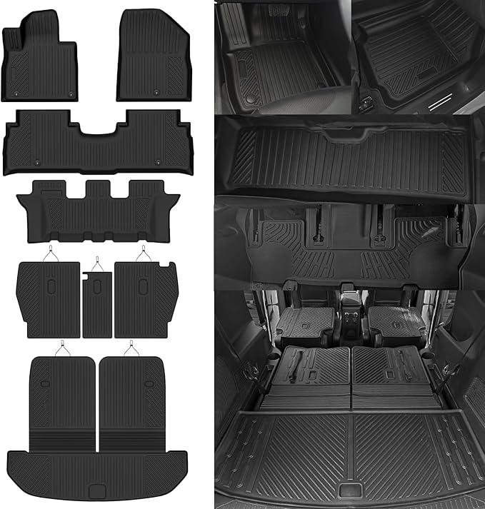Custom Fit Floor Mats for Kia Sorento 2016-2020 7 Seats, All Weather TPE Floor Liners with Trunk Mat & Backrest Protectors, Odorless Full Set Interior Accessories