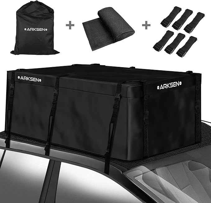 ARKSEN 14 Cubic Hitch Cargo Carrier Bag 500D PVC Waterproof Car Tray Luggage Bag (62.2"x 21.26"x 18.11") with Zipper, 6 Buckles, 10 Straps, Anti-Slip Mat, 6 Door Hooks All Vehicles with/Without Rack