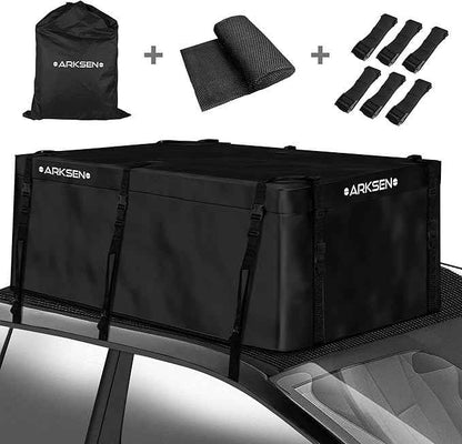 ARKSEN 14 Cubic Hitch Cargo Carrier Bag 500D PVC Waterproof Car Tray Luggage Bag (62.2"x 21.26"x 18.11") with Zipper, 6 Buckles, 10 Straps, Anti-Slip Mat, 6 Door Hooks All Vehicles with/Without Rack