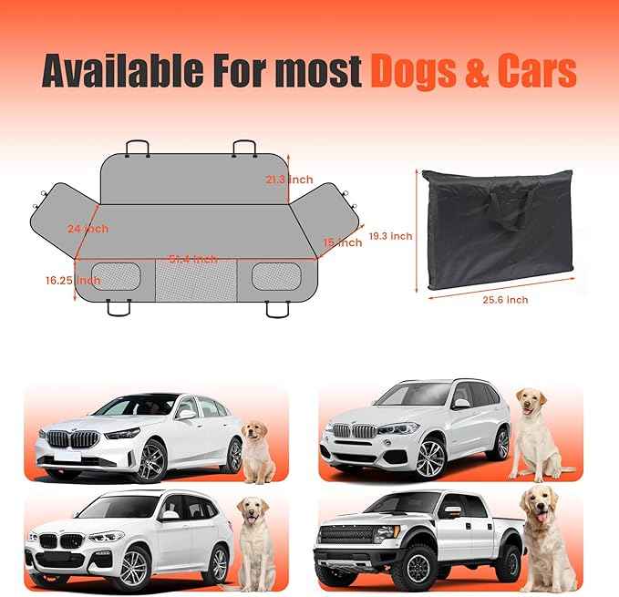 Egles Dog Car Seat Cover for Back Seat, Back Seat Extender for Dogs with Hard Bottom - New Non-Slip, Waterproof, Scratch Resistant, Portable Dog Hammock, Suitable for Cars, SUVs and Trucks