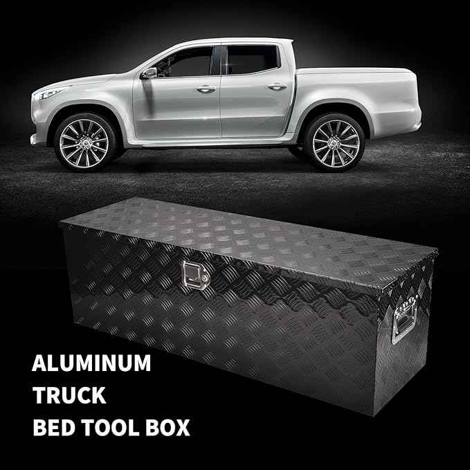 48 Inch Black Aluminum Tool Box 5 Bar Tread ToolBox for Truck Bed Car Outdoor Trailer Pickup Underbody RV ATV Storage Underbed Tools Organizer with Lock and Keys (48"X15"X15")