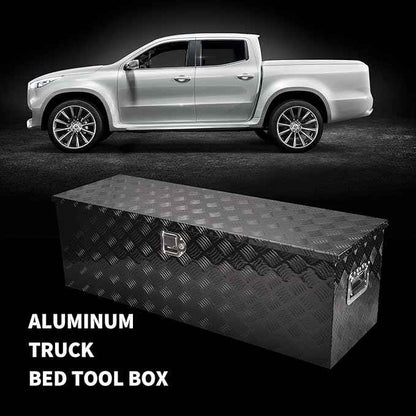 48 Inch Black Aluminum Tool Box 5 Bar Tread ToolBox for Truck Bed Car Outdoor Trailer Pickup Underbody RV ATV Storage Underbed Tools Organizer with Lock and Keys (48"X15"X15")