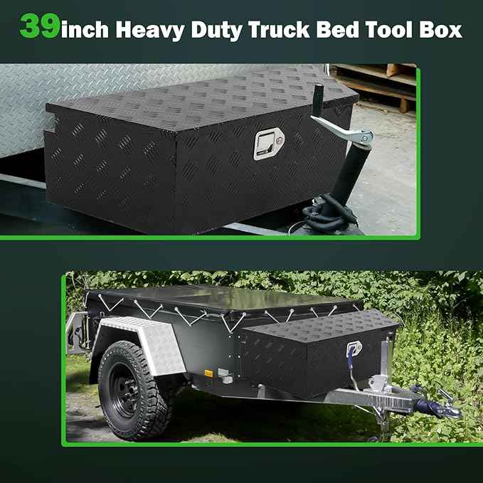 SCITOO 39 Inch Aluminum Truck Bed Tool Box,Diamond Plate Heavy Duty Crossover Storage for Most Full Size Pickups,Lockable Weatherproof Chest,Fits 39" Truck Beds,Easy Access to Load and Unload