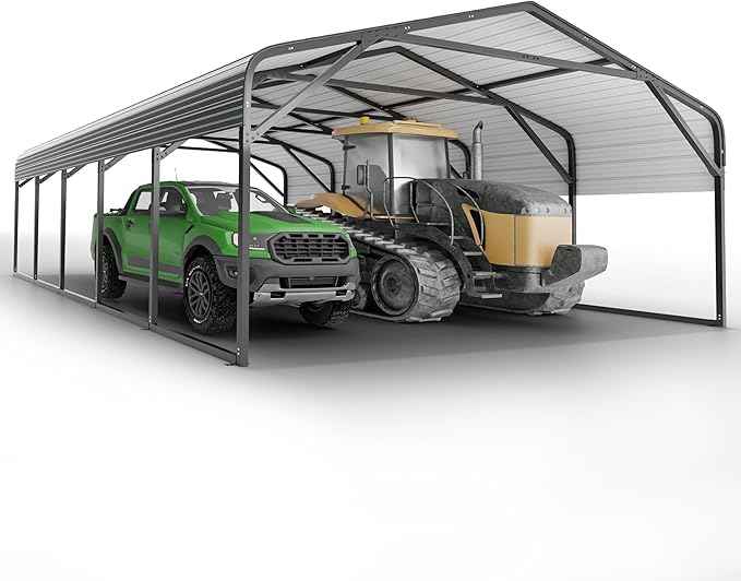 20x26 FT Heavy Duty Carport Garage with Structural Reinforcement | 2-Car Metal Shelter | Galvanized Steel Roof| Ground Anchors | Snow/Wind Resistant | Fits Trucks, RVs, Pickups, Boats, Tractors, SUVs