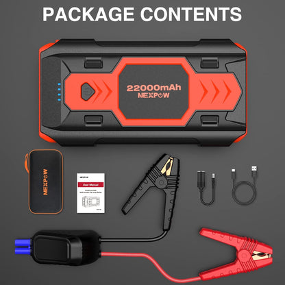 NEXPOW 2500A Peak Car Battery Jump Starter (Up to 8.0L Gas/8L Diesel Engines), 12V Auto Car Battery Booster Pack, Portable Jump Box with USB Quick Charge 3.0 and LED Light Red Blue Warning