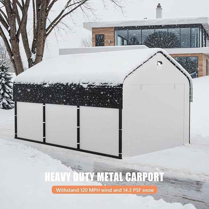 Carports Canopy Heavy Duty, Portable Garage with Sidewalls (10x16, Fully Enclosed)