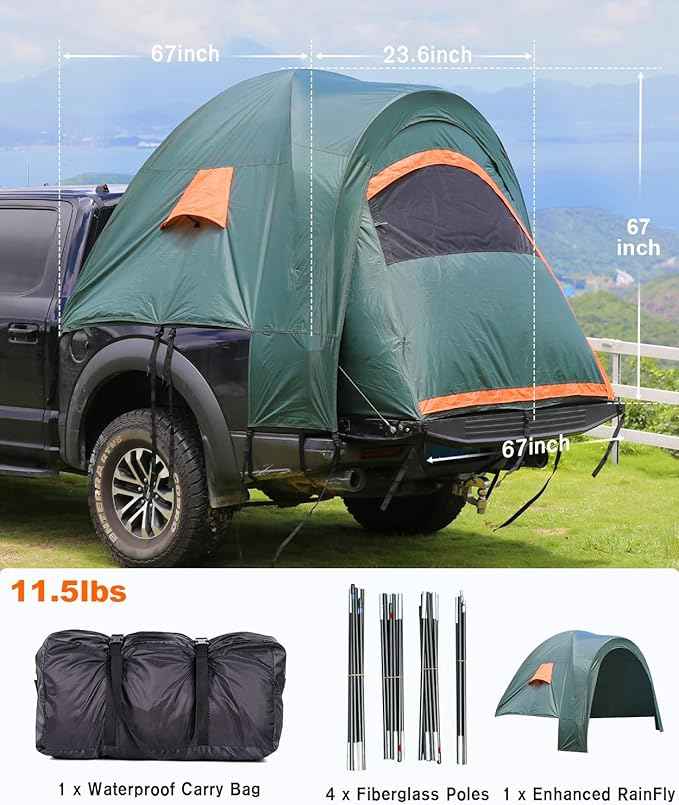 LIBERRWAY Truck Bed Tent for 2 Person, 5.5-5.8 FT Pickup Truck Tent with Waterproof Rainfly Oxford for Camping Travel Outdoor Chevy Silverado 1500 Dodge Ram 1500 Ford F-150 GMC