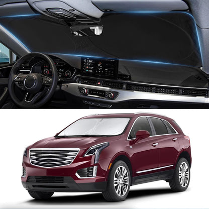 Custom fit Cadillac XT5 Windshield Sunshade for 2017-2023 2024 2025 Cadillac XT5 Accessories Front Window Car Shades Cover for Windshield Sun Visor Screen Protector 210T Reflective Blocks UV Rays