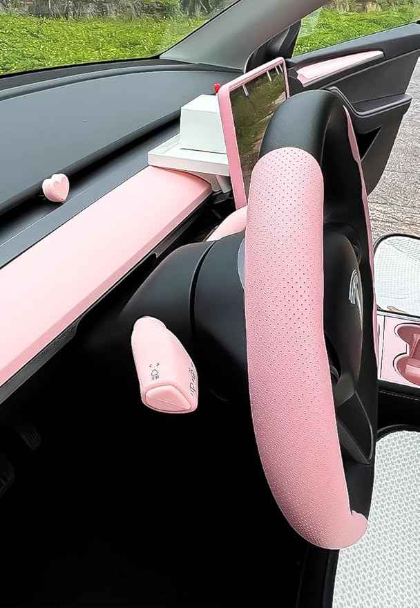 Pink Dashboard Cover and Front Door Cover Compatible with Tesla Model 3（2021-2023） and Model y（2019-2023 (Pink 9 Sets)