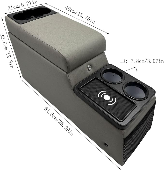 Truck Center Console Truck Seat/Bench Organizer with Wireless Charging and Holder Cups for Jeep CJ5 1976-1983,Jeep CJ7 1976-1986,Jeep Wrangler(YJ) 1987-1995 (Gray)