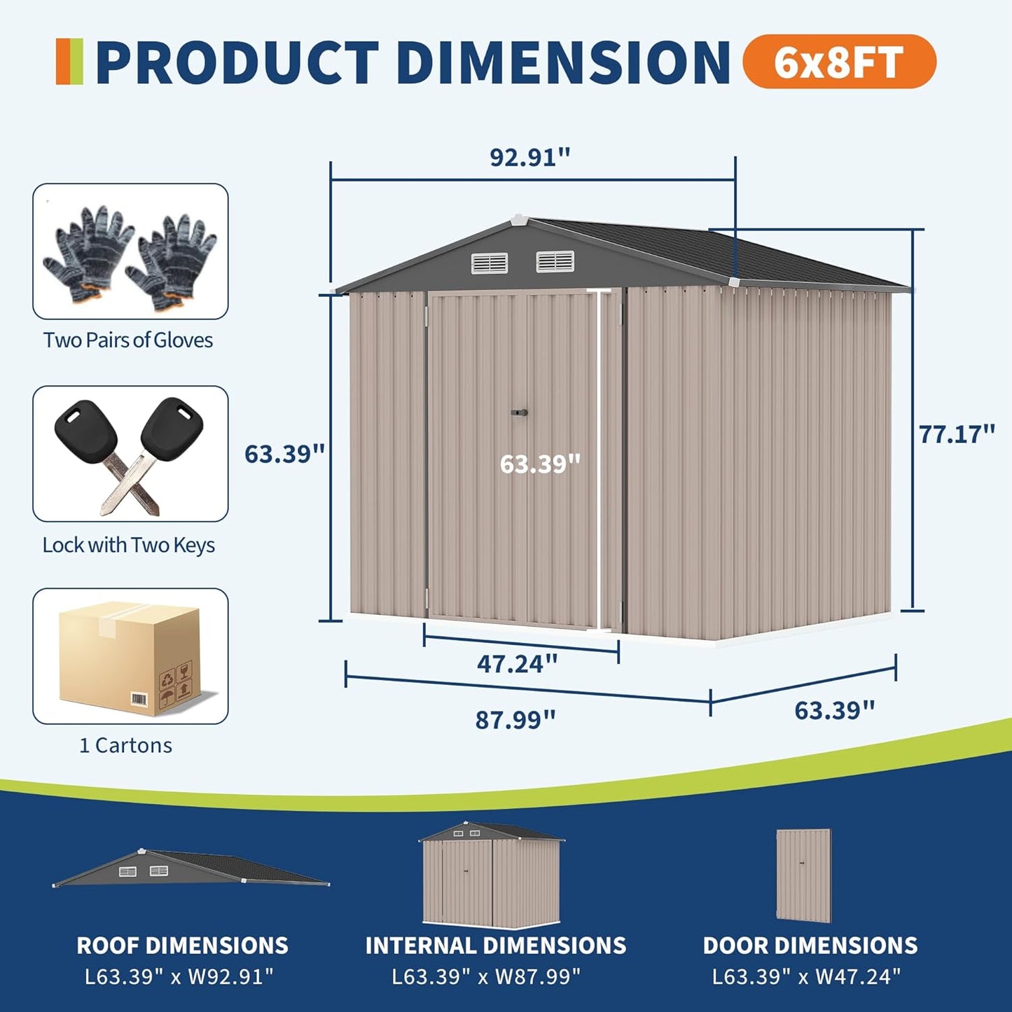 6x8 FT Metal Storage Sheds Outdoor with Floor, Metal ToolShed with Lockable Door, Metals Yard Sheds Metals Garden Shed Kit, MetalUtility Sheds Buildings with Air Vent for Backyard Garden Patio Lawn