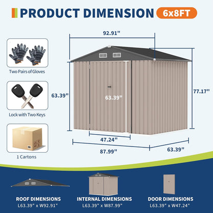 6x8 FT Metal Storage Sheds Outdoor with Floor, Metal ToolShed with Lockable Door, Metals Yard Sheds Metals Garden Shed Kit, MetalUtility Sheds Buildings with Air Vent for Backyard Garden Patio Lawn