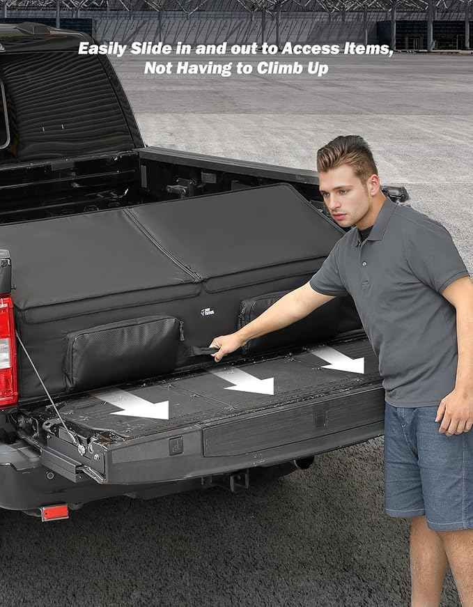 JOYTUTUS Upgrade Full Size Truck Bed Cargo Box Organizer for Pickup, Waterproof Truck Bed Cargo Bag, Storage Organizer Carrier Accessories for Groceries, Golf, Easily Slide in and Out, Easy Access