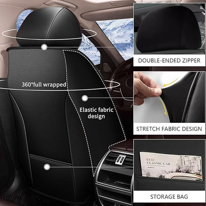YORKNEIC Seat Covers Front Set for Dodge Grand Caravan 2008-2020: Breathable Leather Car Seat Covers (2 Front Set, Black)