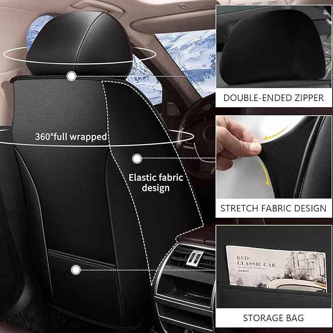 YORKENIC Fit for Chevrolet Chevy Impala Seat Covers Front Set 2009-2020: Breathable Leather Car Seat Covers Compatible Airbag (2 Front Set, Black & Grey)
